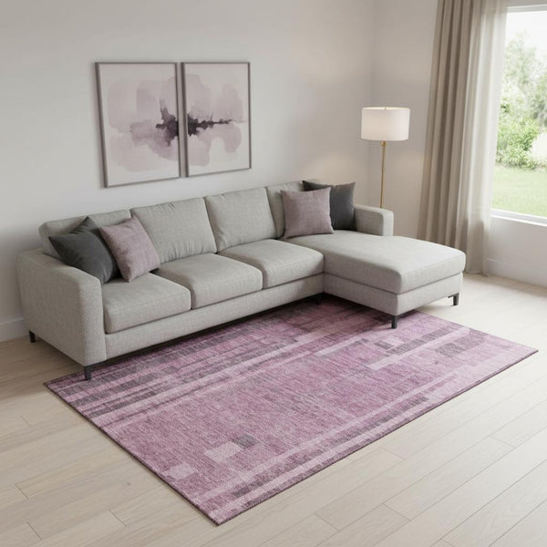 HomeRoots 9' X 12' Blush & Mauve Striped Washable Area Rug - Soft, UV-Protected, Stain-Resistant Comfort! 683242
