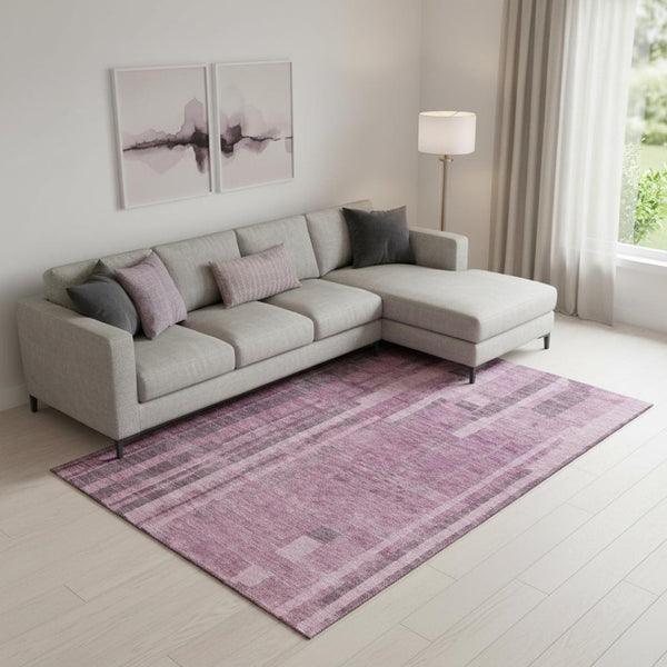 HomeRoots 10' Elegant Blush and Mauve Striped Area Rug – Washable, UV Protected, Perfect for Family Spaces! 683243