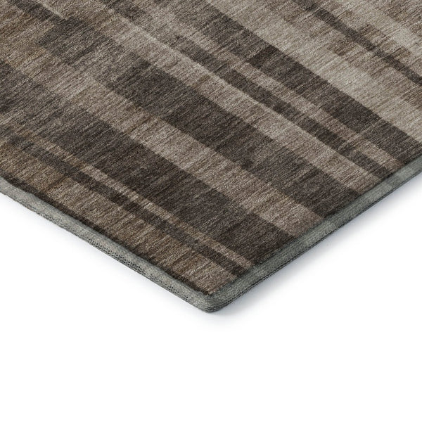 HomeRoots 5' X 8' Brown And Taupe Striped Area Rug - Washable, UV-Protected, Durable & Stain-Resistant Design 683245