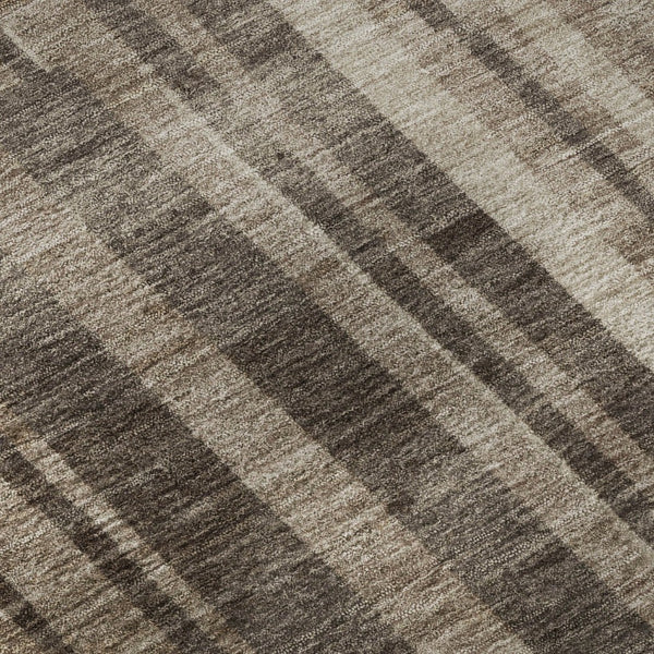 HomeRoots 8' Washable Round Rug in Brown and Taupe Stripes – UV Protected, Stain-Resistant, Durable Design! 683246