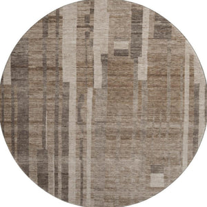 HomeRoots 8' Washable Round Rug in Brown and Taupe Stripes – UV Protected, Stain-Resistant, Durable Design! 683246