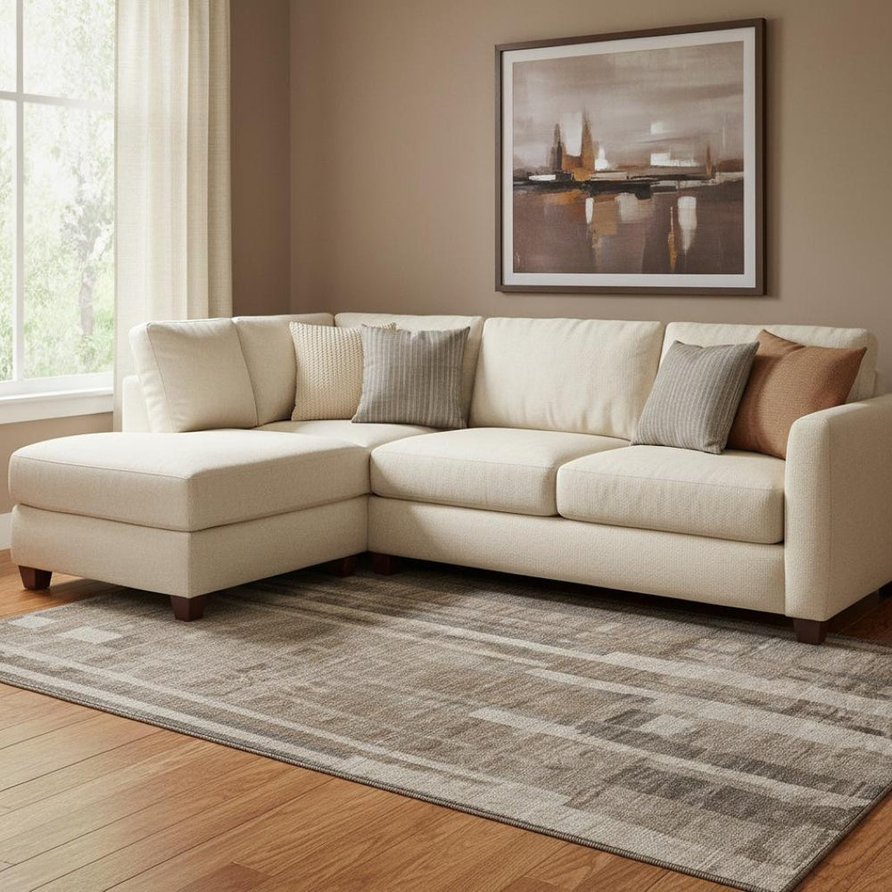 HomeRoots 8' x 10' Brown and Taupe Striped Washable Area Rug - Durable, Easy-Care, UV Protected for Homes 683247