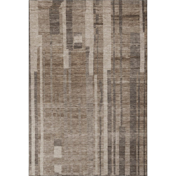 HomeRoots 8' x 10' Brown and Taupe Striped Washable Area Rug - Durable, Easy-Care, UV Protected for Homes 683247