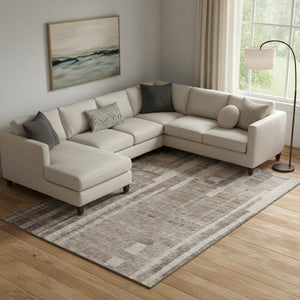 HomeRoots 9' X 12' Brown and Taupe Striped Area Rug – Washable, UV Protected & Perfect for High-Traffic Homes 683248