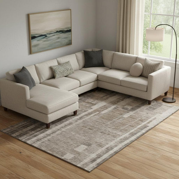 HomeRoots 9' X 12' Brown and Taupe Striped Area Rug – Washable, UV Protected & Perfect for High-Traffic Homes 683248