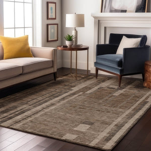 HomeRoots 10' X 14' Brown and Taupe Striped Washable Area Rug with UV Protection for Family-Friendly Spaces 683249