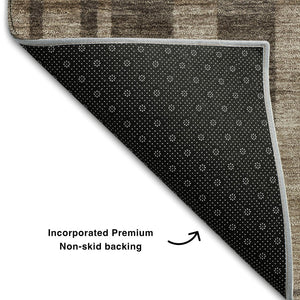 HomeRoots 10' X 14' Brown and Taupe Striped Washable Area Rug with UV Protection for Family-Friendly Spaces 683249