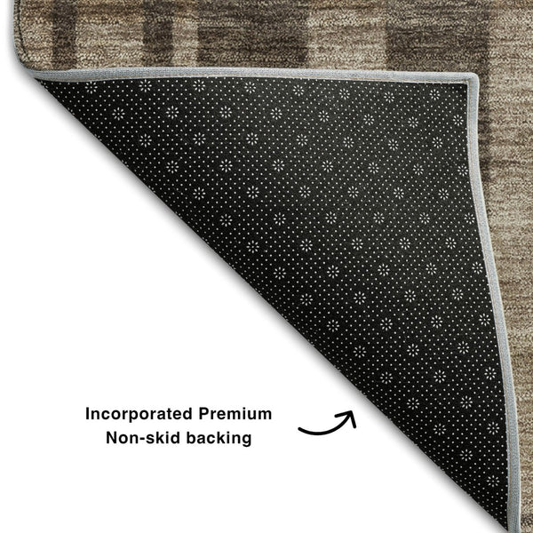 HomeRoots 10' X 14' Brown and Taupe Striped Washable Area Rug with UV Protection for Family-Friendly Spaces 683249