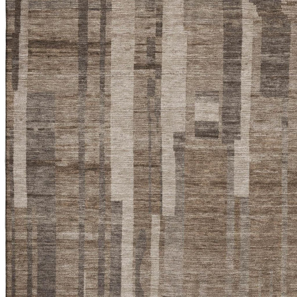HomeRoots 10' X 14' Brown and Taupe Striped Washable Area Rug with UV Protection for Family-Friendly Spaces 683249
