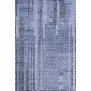 HomeRoots 5' X 8' Washable Denim Blue & Gray Striped Area Rug – Durable, Stain-Resistant, UV Protected Design 683251