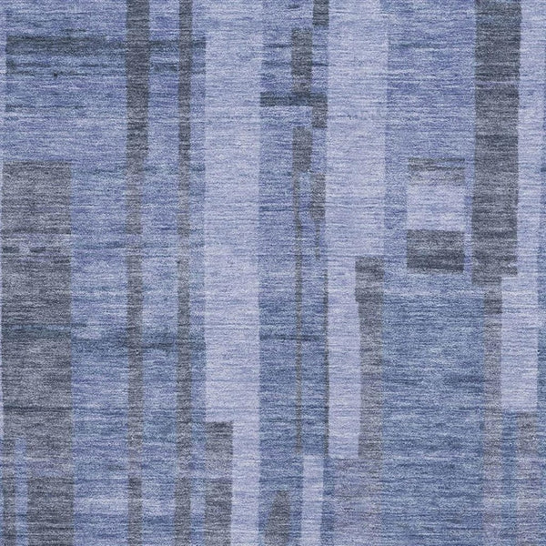HomeRoots 5' X 8' Washable Denim Blue & Gray Striped Area Rug – Durable, Stain-Resistant, UV Protected Design 683251