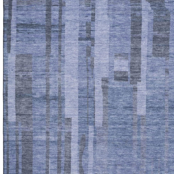 HomeRoots 5' X 8' Washable Denim Blue & Gray Striped Area Rug – Durable, Stain-Resistant, UV Protected Design 683251