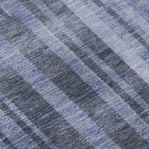 HomeRoots 8' Stylish Denim Blue & Gray Striped Washable Round Rug with UV Protection for Families & Pets 683252