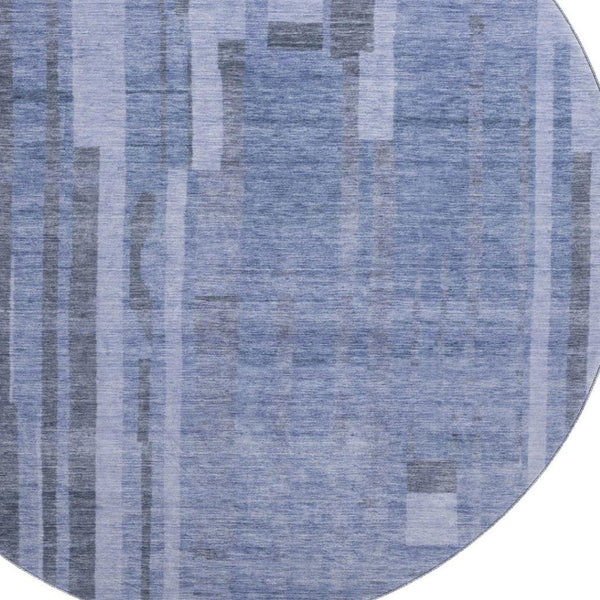 HomeRoots 8' Stylish Denim Blue & Gray Striped Washable Round Rug with UV Protection for Families & Pets 683252