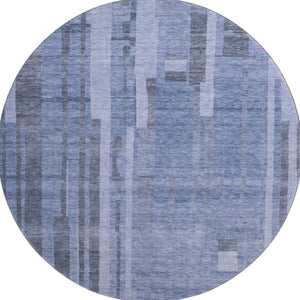 HomeRoots 8' Stylish Denim Blue & Gray Striped Washable Round Rug with UV Protection for Families & Pets 683252