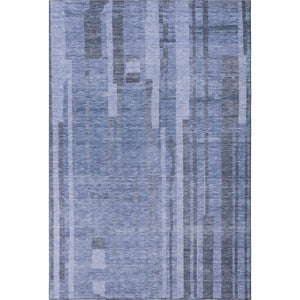 HomeRoots 8' X 10' Denim Blue & Gray Striped Washable Area Rug - Durable, UV Protected, Pet-Friendly Style! 683253