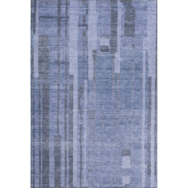 HomeRoots 9' X 12' Denim Blue and Gray Striped Washable Area Rug – UV Resistant, Soft & Durable for High-Traffic Spaces 683254