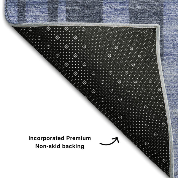 HomeRoots 9' X 12' Denim Blue and Gray Striped Washable Area Rug – UV Resistant, Soft & Durable for High-Traffic Spaces 683254