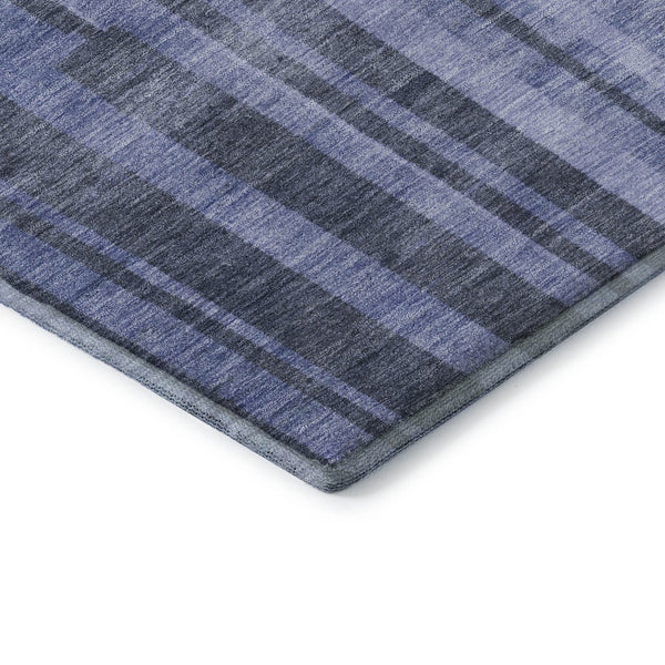 HomeRoots 9' X 12' Denim Blue and Gray Striped Washable Area Rug – UV Resistant, Soft & Durable for High-Traffic Spaces 683254