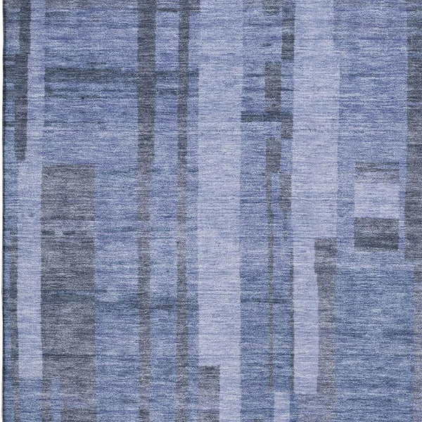 HomeRoots 9' X 12' Denim Blue and Gray Striped Washable Area Rug – UV Resistant, Soft & Durable for High-Traffic Spaces 683254