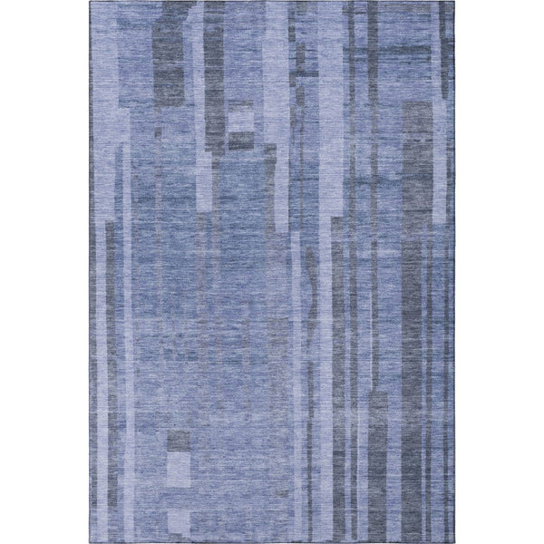 HomeRoots 9' X 12' Denim Blue and Gray Striped Washable Area Rug – UV Resistant, Soft & Durable for High-Traffic Spaces 683254