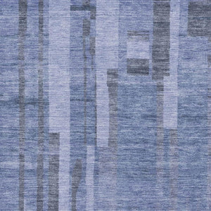 HomeRoots 10' X 14' Denim Blue Striped Area Rug - Washable, UV Protected, Stain-Resistant for Busy Homes! 683255