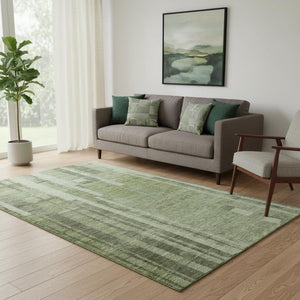 HomeRoots 5' X 8' Green and Gray Striped Area Rug - Durable, Washable, UV-Protected, Perfect for Busy Homes! 683257