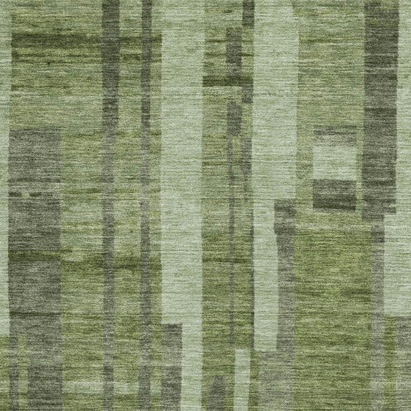 HomeRoots 5' X 8' Green and Gray Striped Area Rug - Durable, Washable, UV-Protected, Perfect for Busy Homes! 683257
