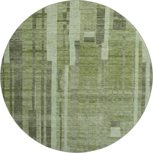 HomeRoots 8' Green and Gray Striped Round Rug - Washable, UV Protected, Durable Design for High-Traffic Areas 683258