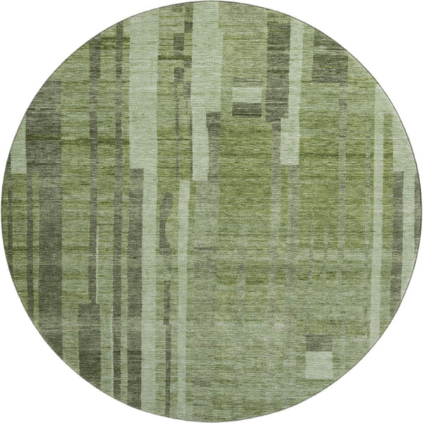 HomeRoots 8' Green and Gray Striped Round Rug - Washable, UV Protected, Durable Design for High-Traffic Areas 683258