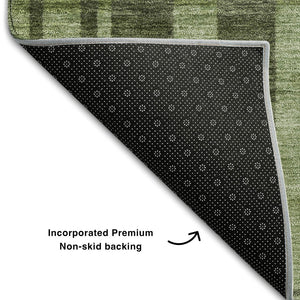 HomeRoots 8' Green and Gray Striped Round Rug - Washable, UV Protected, Durable Design for High-Traffic Areas 683258