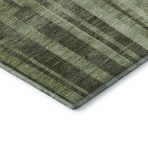 HomeRoots 8' Green and Gray Striped Round Rug - Washable, UV Protected, Durable Design for High-Traffic Areas 683258