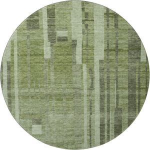 HomeRoots 8' Green and Gray Striped Round Rug - Washable, UV Protected, Durable Design for High-Traffic Areas 683258