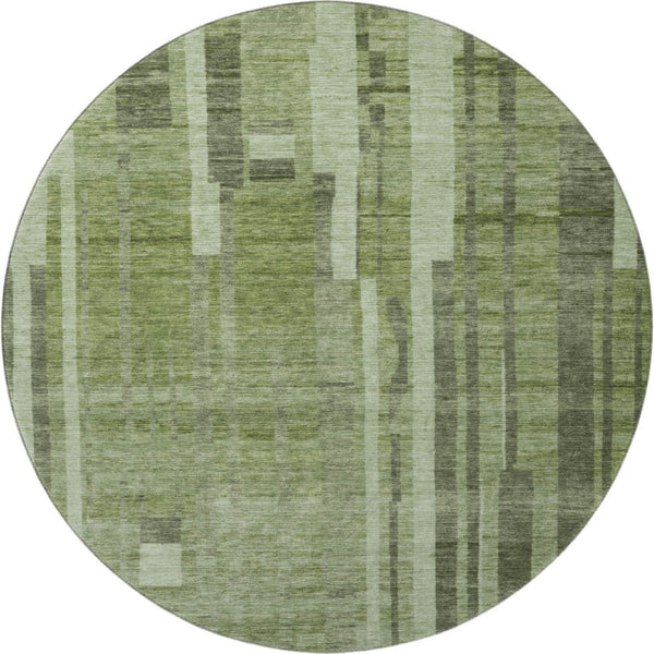 HomeRoots 8' Green and Gray Striped Round Rug - Washable, UV Protected, Durable Design for High-Traffic Areas 683258