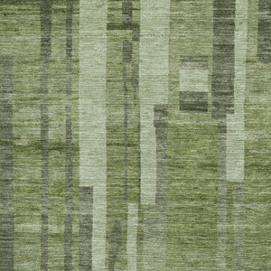 HomeRoots 8' X 10' Green and Gray Striped Area Rug - Washable, UV Protected, Durable Design for Family Rooms 683259