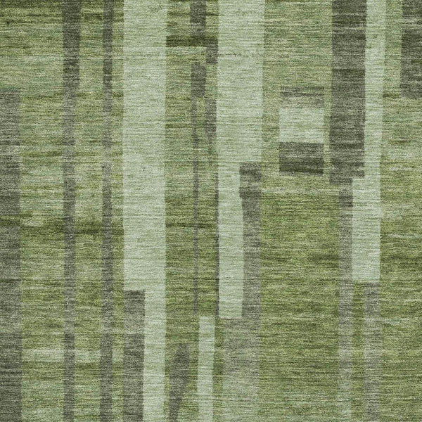 HomeRoots 8' X 10' Green and Gray Striped Area Rug - Washable, UV Protected, Durable Design for Family Rooms 683259