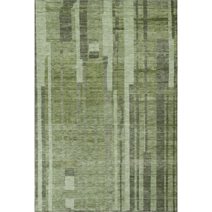 HomeRoots 9' X 12' Green and Gray Striped Washable Area Rug – Durable, UV-Protected, Perfect for High-Traffic Spaces 683260