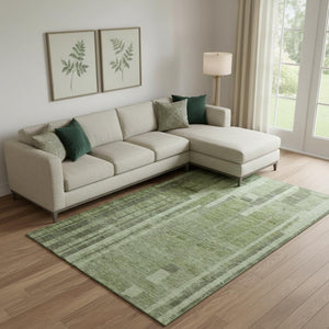 HomeRoots 10' X 14' Green and Gray Striped Area Rug - Washable, UV Protected, Perfect for Busy Homes & Families! 683261