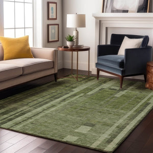 HomeRoots 10' X 14' Green and Gray Striped Area Rug - Washable, UV Protected, Perfect for Busy Homes & Families! 683261