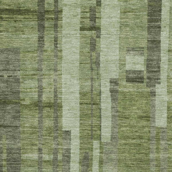 HomeRoots 10' X 14' Green and Gray Striped Area Rug - Washable, UV Protected, Perfect for Busy Homes & Families! 683261