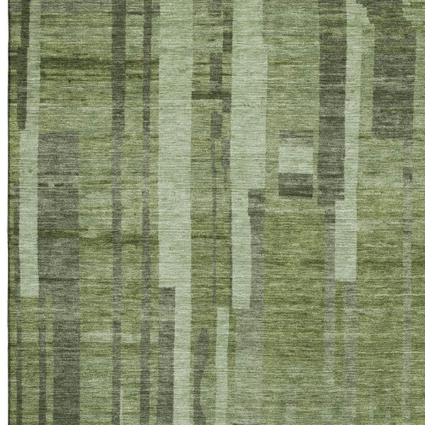 HomeRoots 10' X 14' Green and Gray Striped Area Rug - Washable, UV Protected, Perfect for Busy Homes & Families! 683261