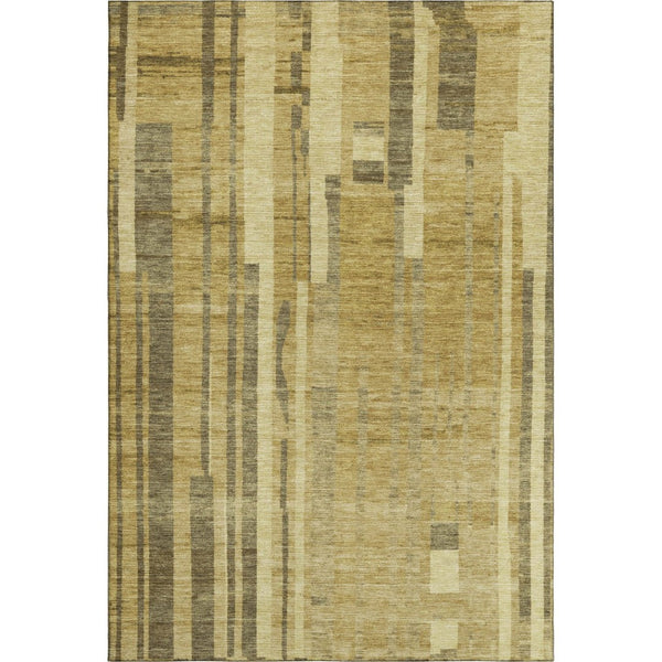 HomeRoots 5' X 8' Gold and Brown Striped Area Rug - Washable, Stain Resistant, UV Protected, Durable Design 683263