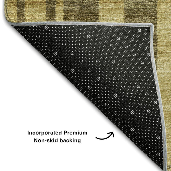 HomeRoots 5' X 8' Gold and Brown Striped Area Rug - Washable, Stain Resistant, UV Protected, Durable Design 683263