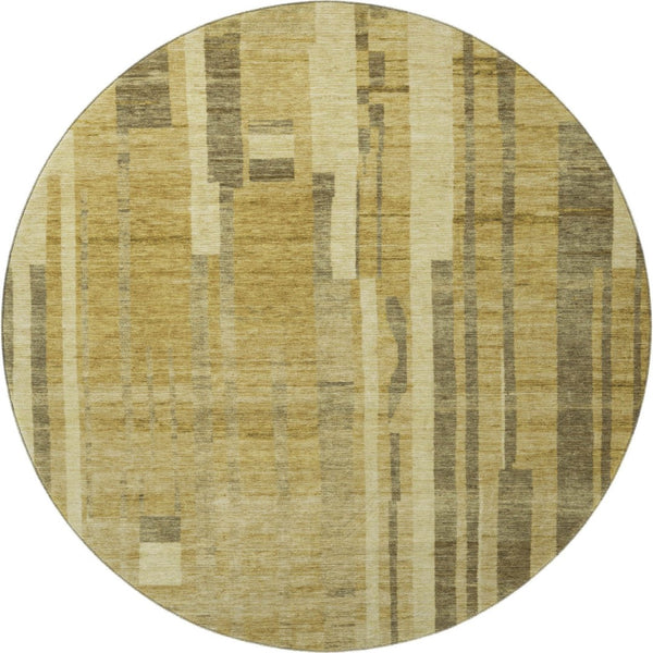 HomeRoots 8' Gold and Brown Striped Round Rug - Washable, UV Protected, Soft & Stain-Resistant for High-Traffic Areas 683264