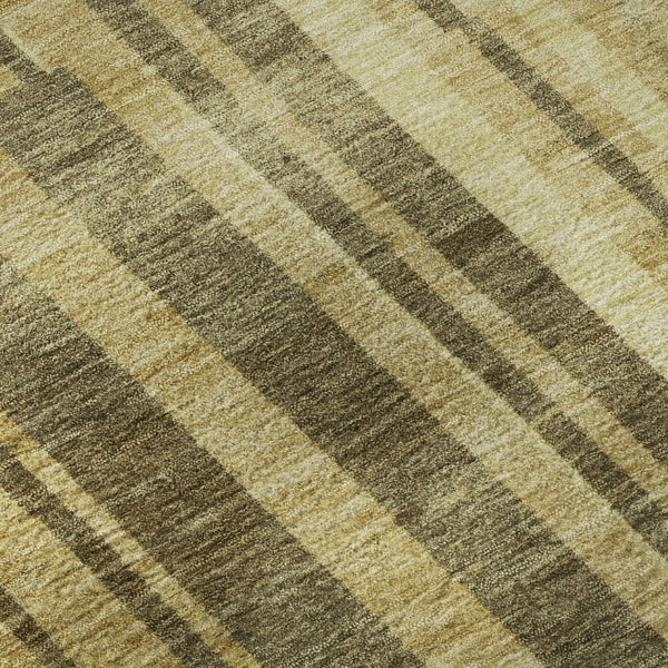 HomeRoots 8' X 10' Stylish Gold and Brown Striped Washable Area Rug with UV Protection for Everyday Durability 683265