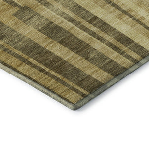 HomeRoots 9' X 12' Gold and Brown Striped Washable Area Rug – Durable, UV-Protected for Homes with Kids & Pets 683266
