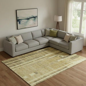 HomeRoots 10' Gold and Brown Striped Washable Area Rug - UV Protected, Durable Polyester for Family Living Spaces 683267