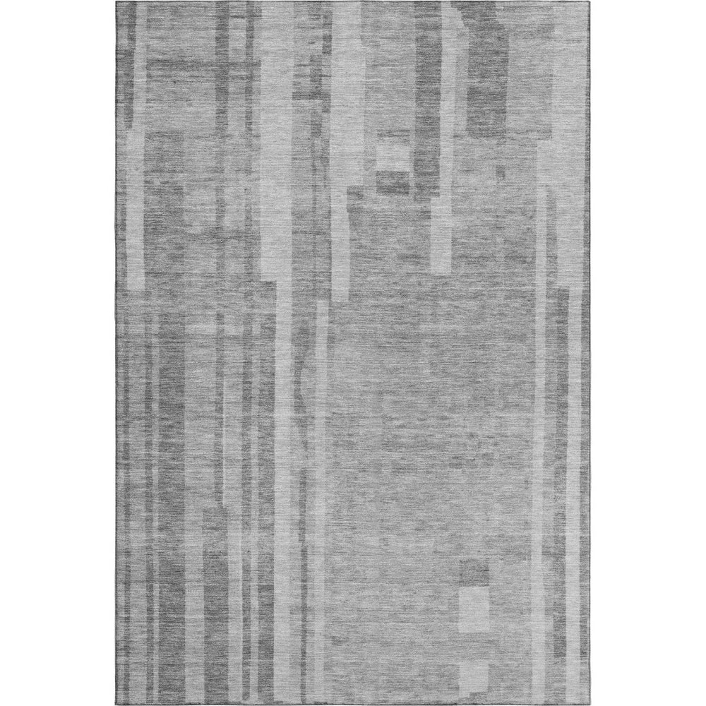 HomeRoots 5' X 8' Gray and Silver Striped Washable Area Rug - Stylish, Durable, UV Protected for Any Room! 683269