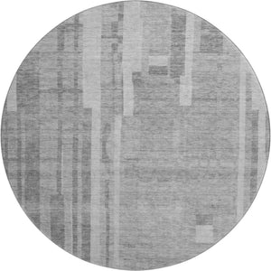 HomeRoots 8' Gray and Silver Striped Round Rug – Washable, UV Protective, Stain-Resistant for Busy Homes 683270