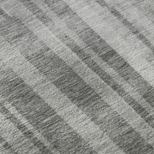 HomeRoots 8' Gray and Silver Striped Round Rug – Washable, UV Protective, Stain-Resistant for Busy Homes 683270